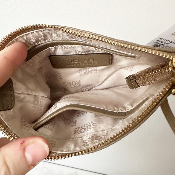 Michael Kors Fulton Dark Dune Top Zip Leather Wristlet Goldtone Hardware - Picture 6 of 10